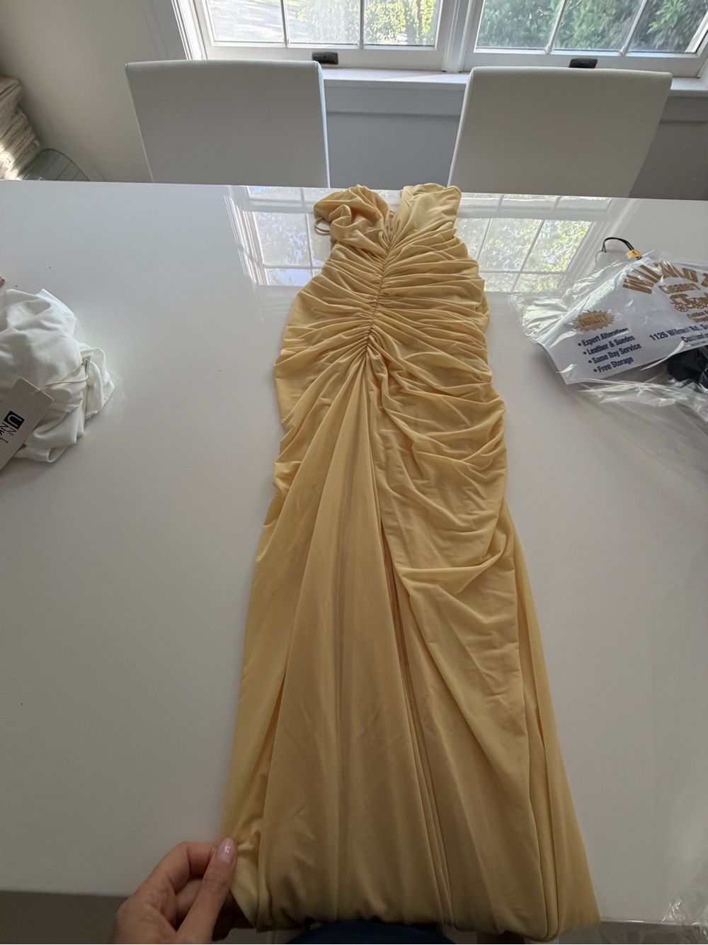 Ronny Kobo Yellow Ruched V-Neck Maxi Dress - Picture 8 of 11
